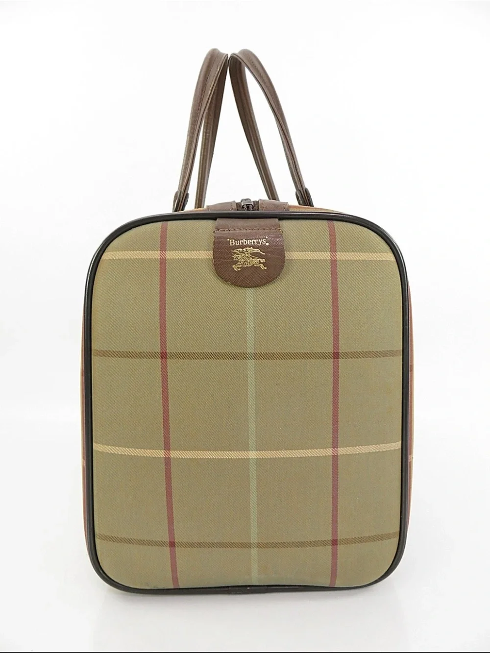 Burberry Olive and Brown Check Duffel Bag